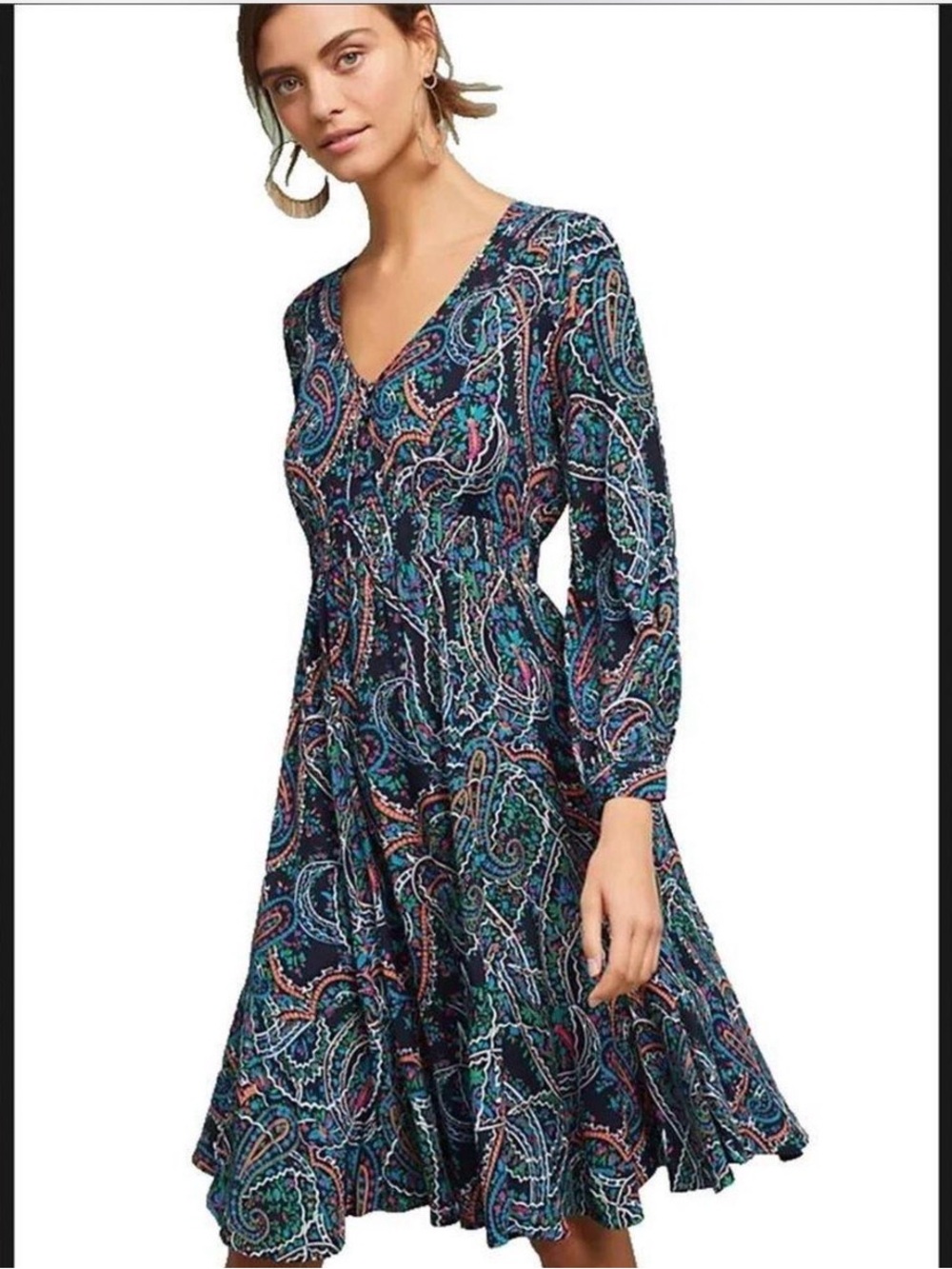 Maeve Anthropologie Maplewood Paisley Dress Long Sleeve Colorful Womens Small